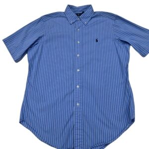Ralph Lauren Shirt Men's M Classic Fit Blue Stripe Short Sleeve Button Down Pony